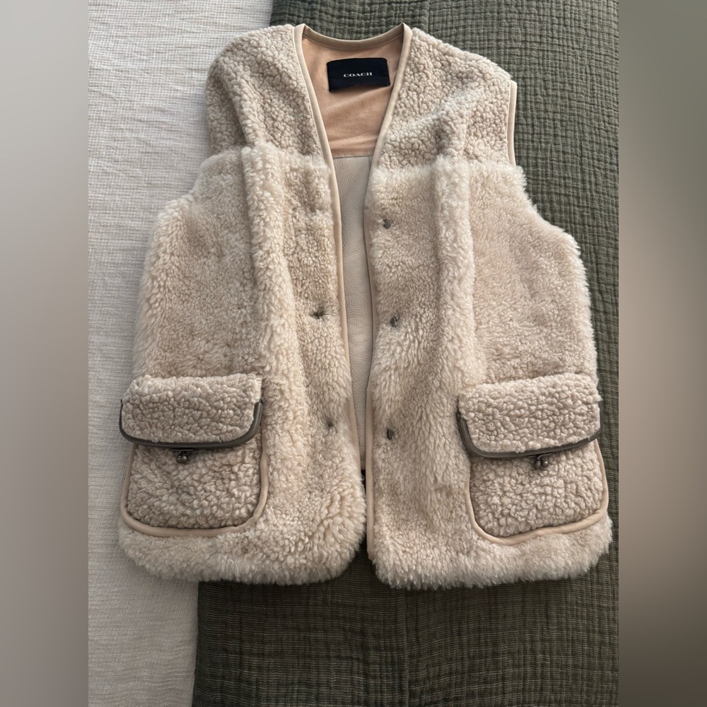 Coach Cream Genuine Shearling Sherpa Vest